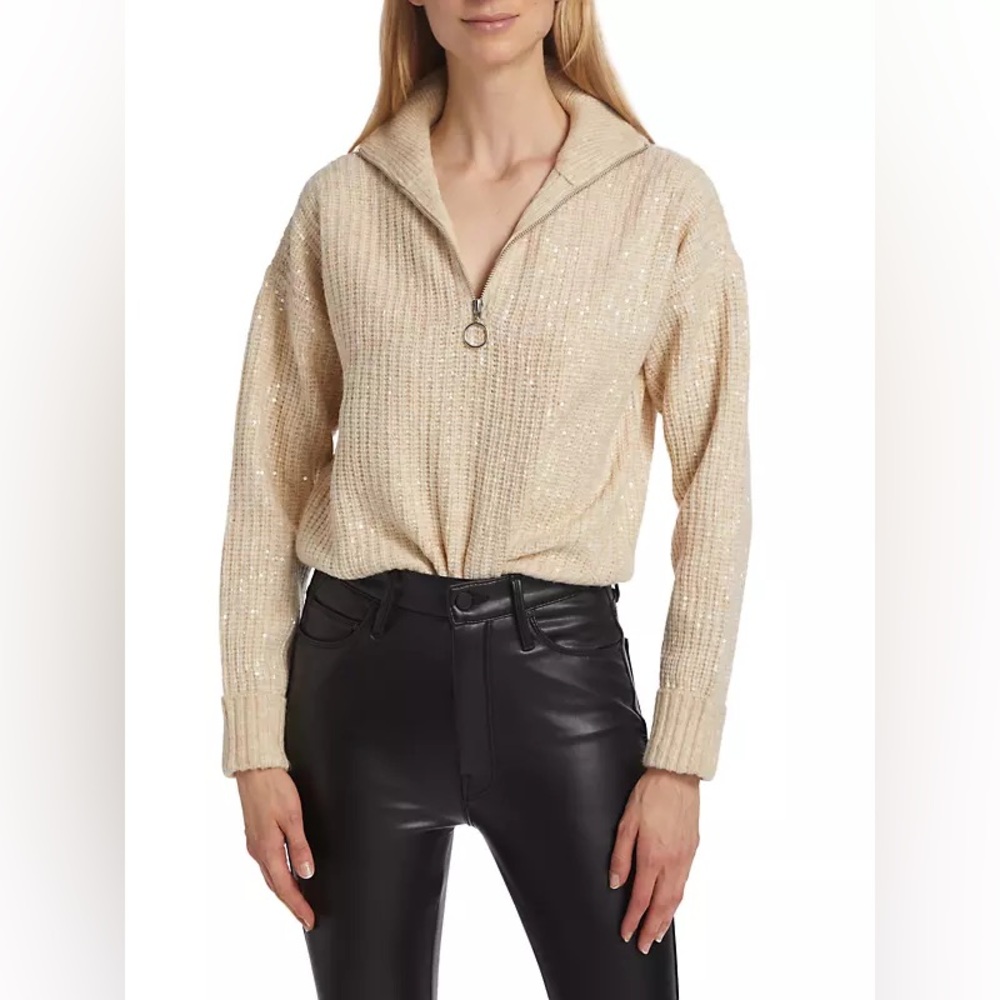Design History Sequin-Embroidered Quarter-Zip Sweater - Medium